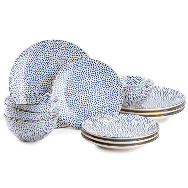 Thyme & Table Blue Dot 12 Piece Dinnerware Set