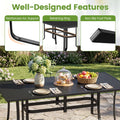 Tangkula 7 Pieces Patio Dining Set 63” x 33” Outdoor Rectangle Metal Table with Umbrella Hole 6 Stackable Breathable Mesh Armchairs