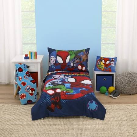 Marvel Spidey Let's Swing Blue 3-Pc Toddler Bedding, Comforter, Sheet, Pillowcase, Toddler Boy