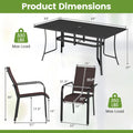 Tangkula 7 Pieces Patio Dining Set 63” x 33” Outdoor Rectangle Metal Table with Umbrella Hole 6 Stackable Breathable Mesh Armchairs